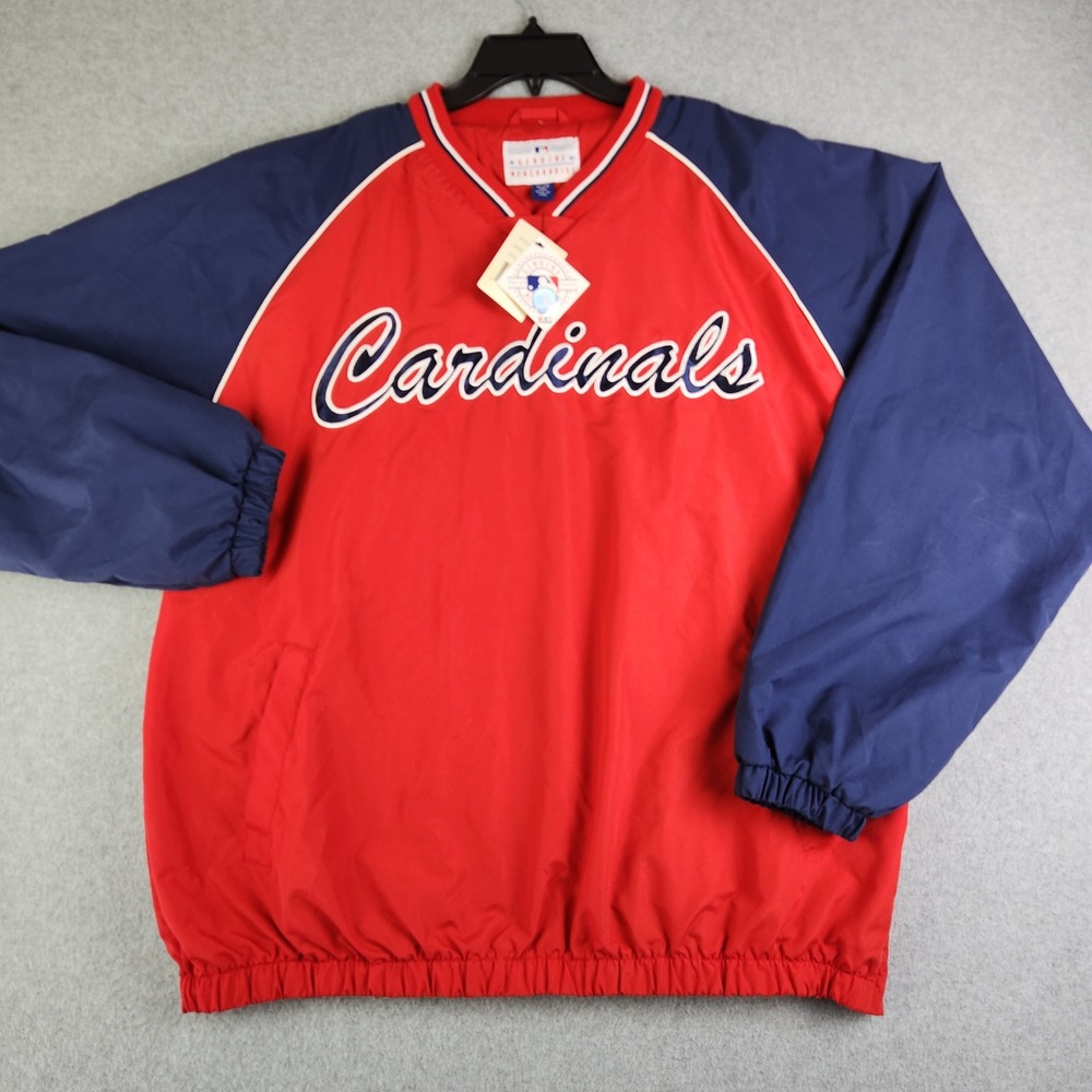 MLB St. Louis Cardinals Men's XL‎ Red Navy Windbreaker Pullover V-Neck Side Zip